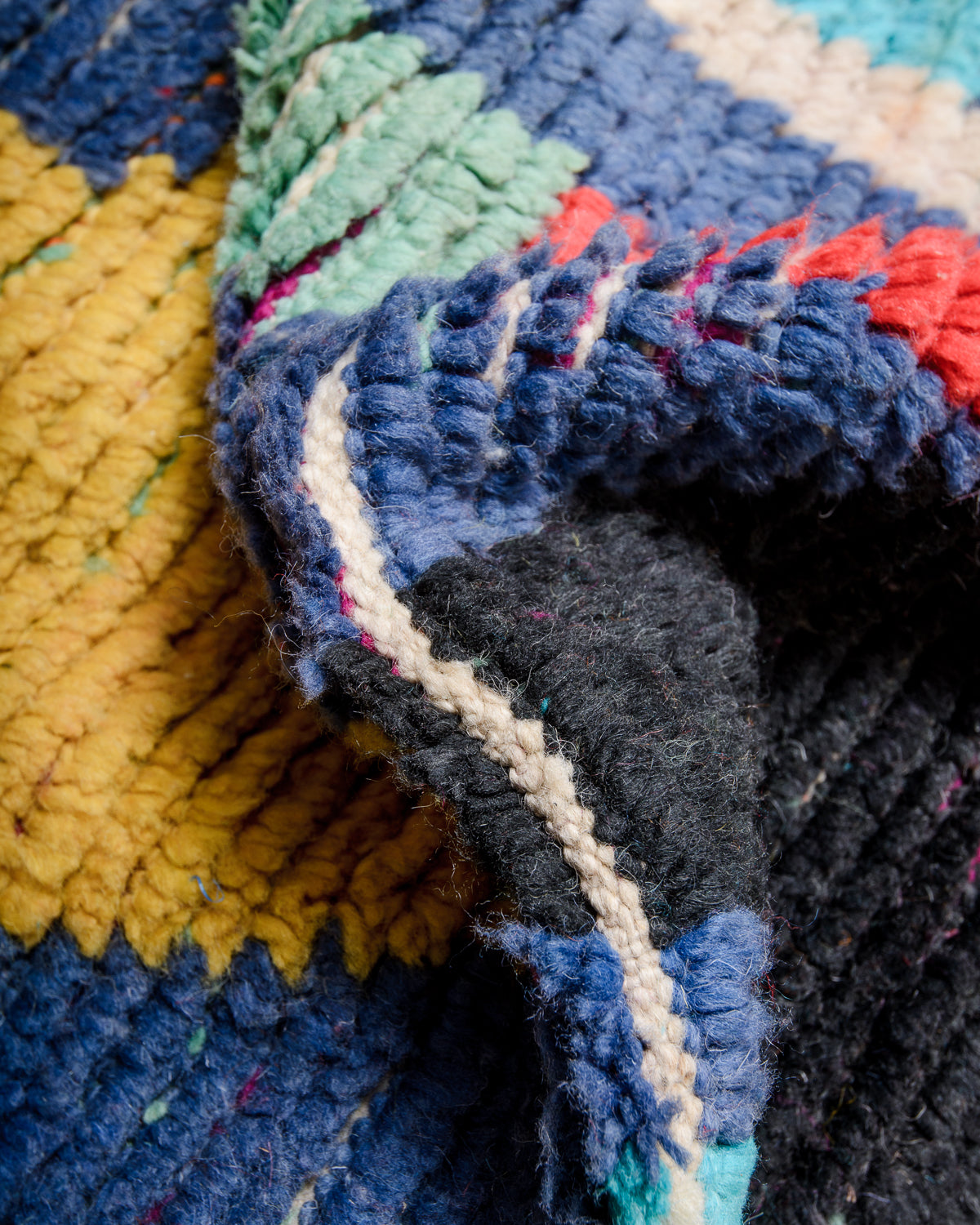 Modern, designer, handcrafted Berber runner rug from Morocco. Vintage carpet with beautiful colours and patterns and fluffy texture.