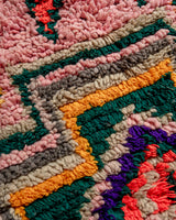 Modern, designer, handcrafted Berber rug from Morocco. Vintage carpet with beautiful colours and patterns and fluffy texture.