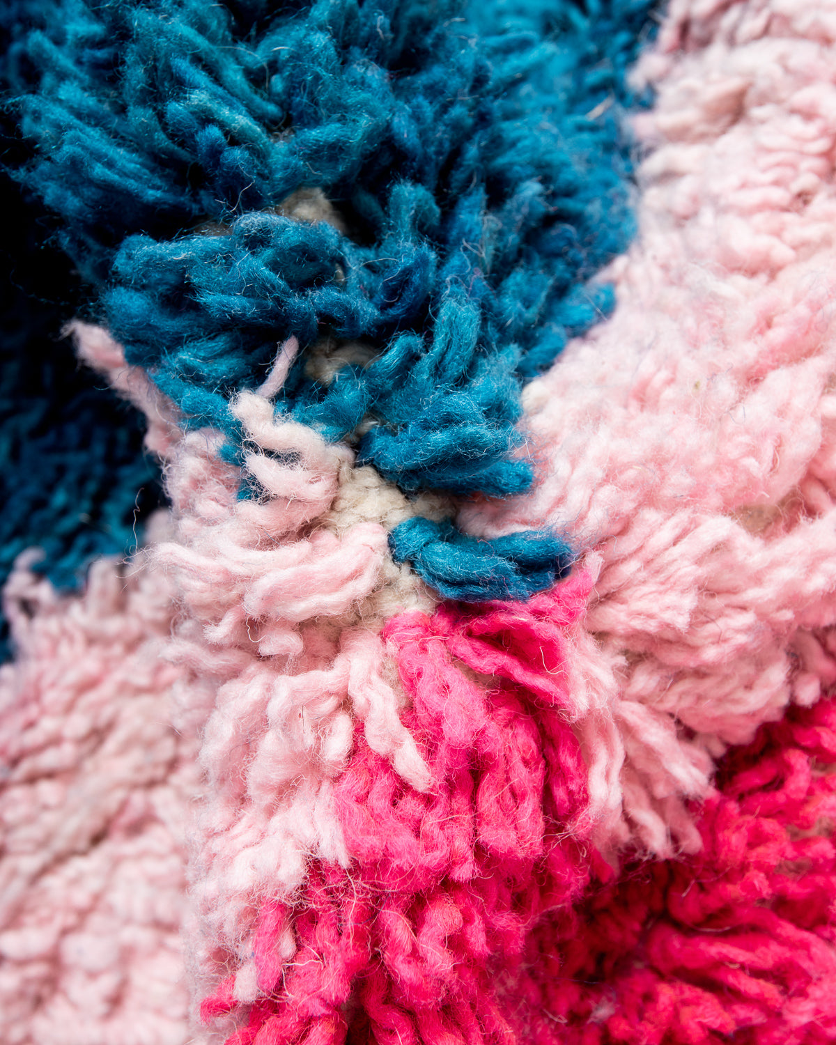 Modern, designer, handcrafted Berber rug from Morocco. Vintage carpet with beautiful colours and patterns and fluffy texture.