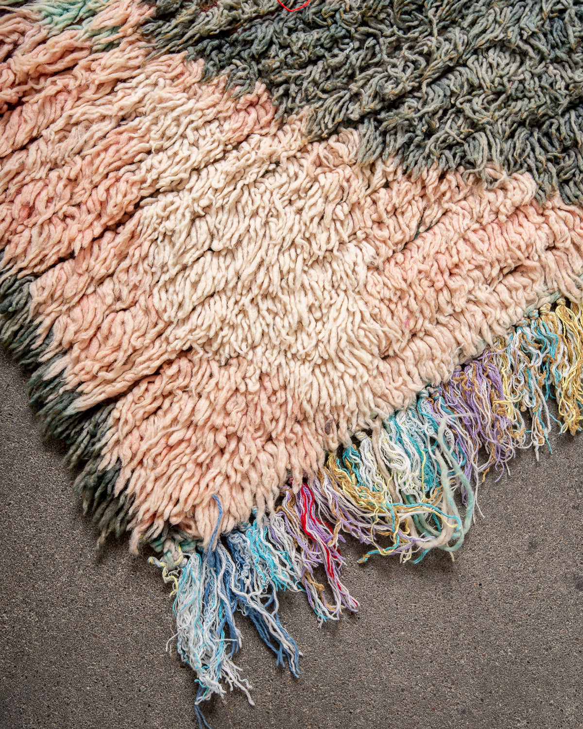Modern, designer, handcrafted Berber runner rug from Morocco. Vintage carpet with beautiful colours and patterns and fluffy texture.