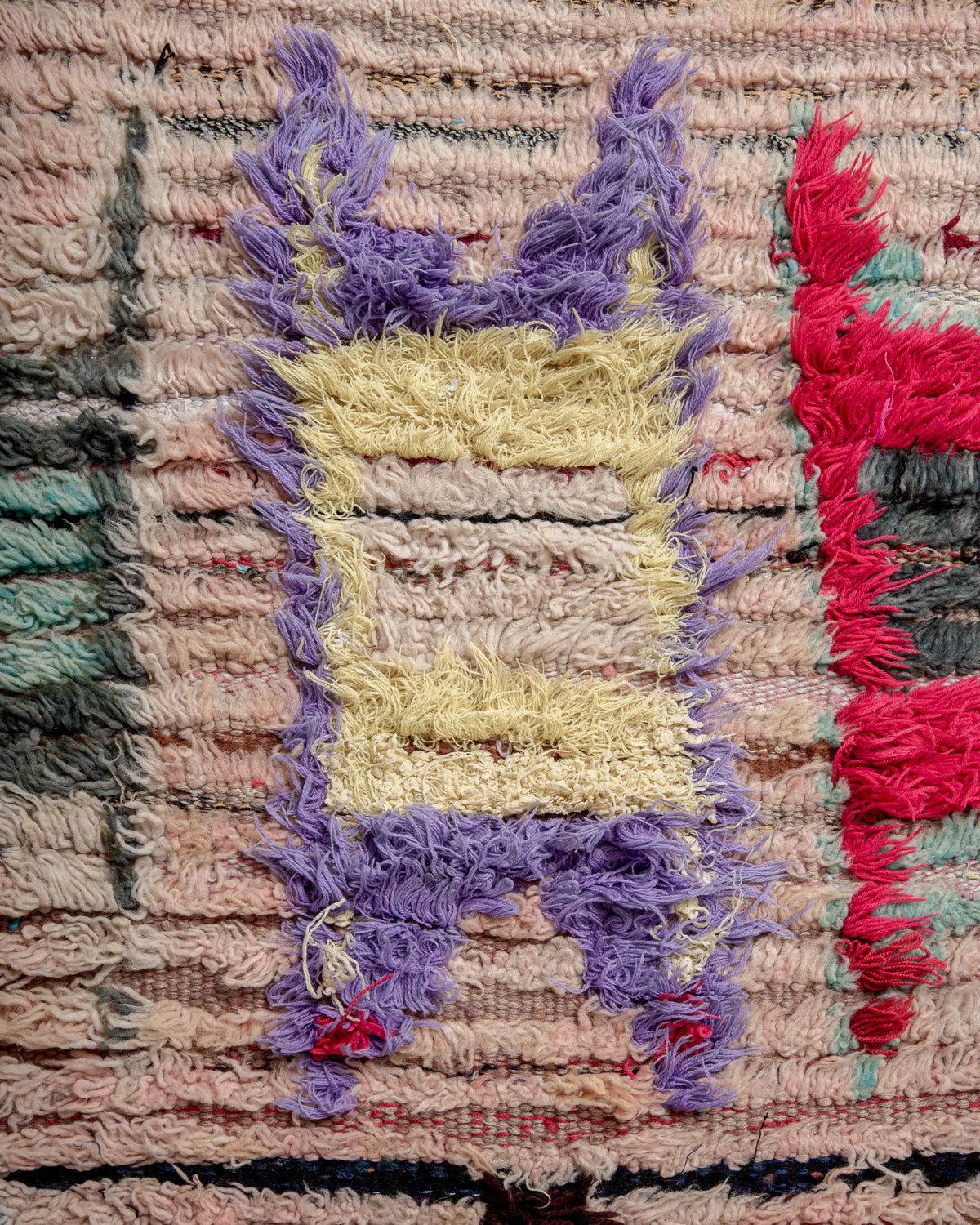 Modern, designer, handcrafted Berber runner rug from Morocco. Vintage carpet with beautiful colours and patterns and fluffy texture.