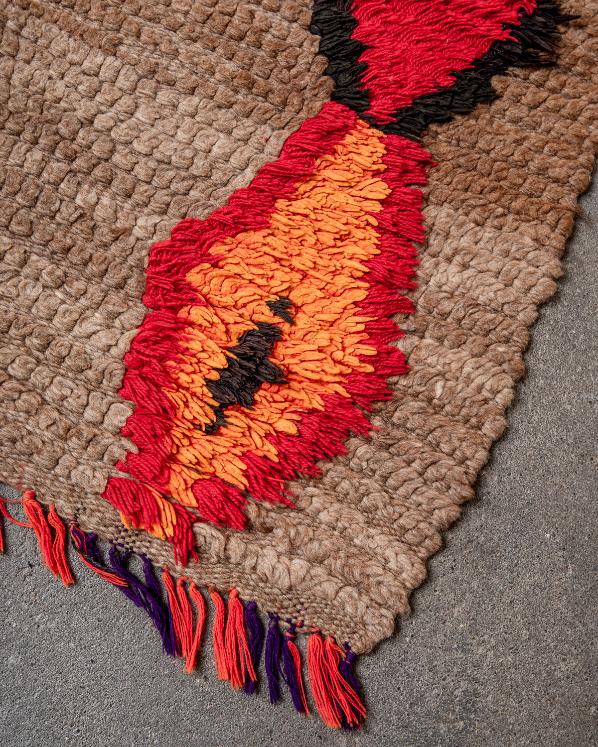 Modern, designer, handcrafted Berber rug from Morocco. Vintage carpet with beautiful colours and patterns and fluffy texture.