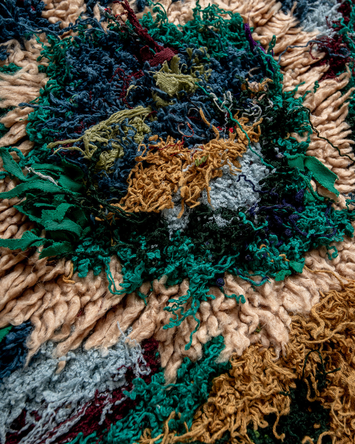 Modern designer vintage handcrafted Berber rug from Morocco. Boucherouite runner rug with beautiful colors and patterns.