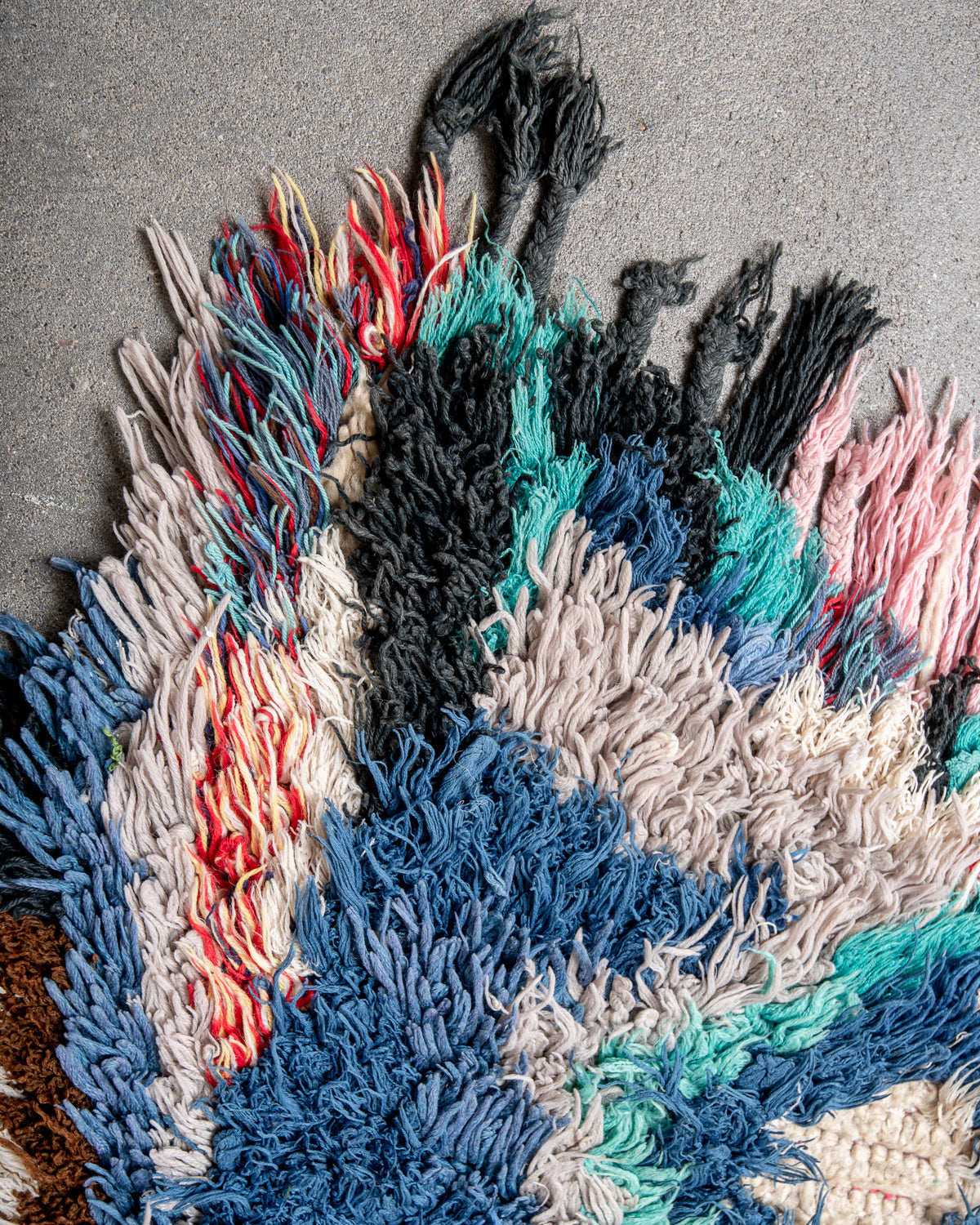 Modern designer vintage handcrafted Berber rug from Morocco. Boucherouite runner rug with beautiful colors and patterns.