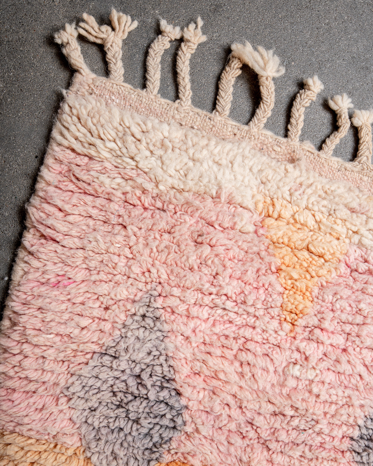 Modern, designer, handcrafted Berber runner rug from Morocco. Vintage carpet with beautiful colours and patterns and fluffy texture.