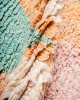 Modern, designer, handcrafted Berber runner rug from Morocco. Vintage carpet with beautiful colours and patterns and fluffy texture.