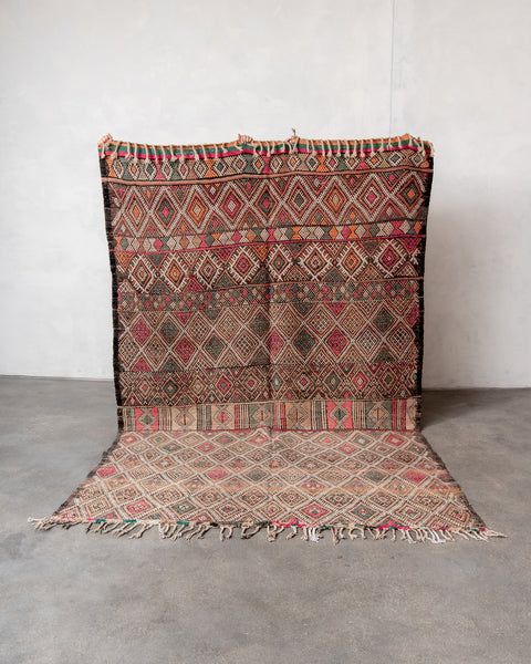 Modern, designer, handcrafted Berber rug from Morocco. Vintage Kelim carpet with beautiful designs and robust flat weave out of wool.