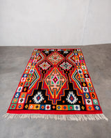 Modern, designer, handcrafted rug from Tunisia. Kelim carpet with beautiful designs and robust flat weave. 100% wool.