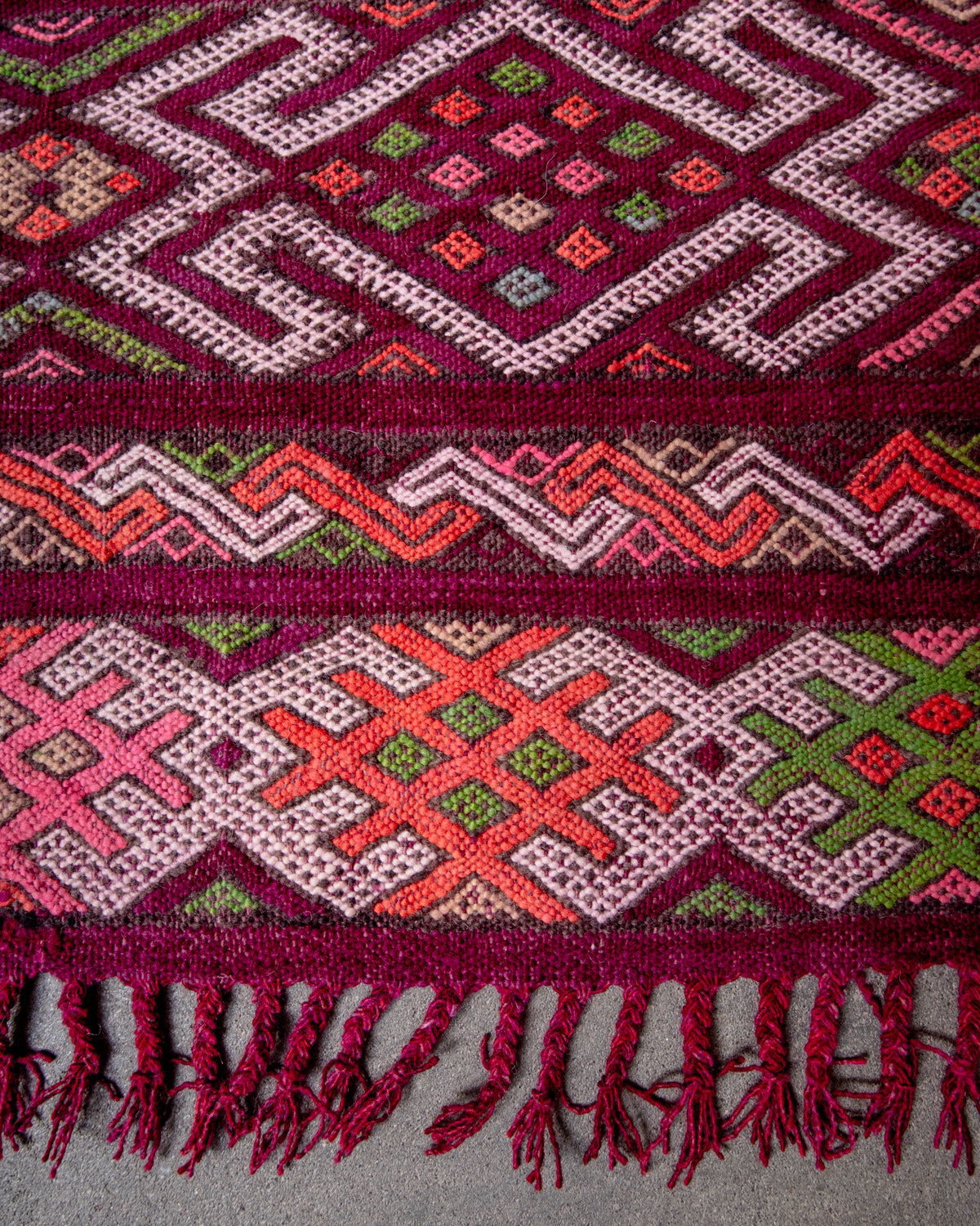 Modern, designer, handcrafted Berber rug from Morocco. Vintage Kelim carpet with beautiful designs and robust flat weave out of wool.