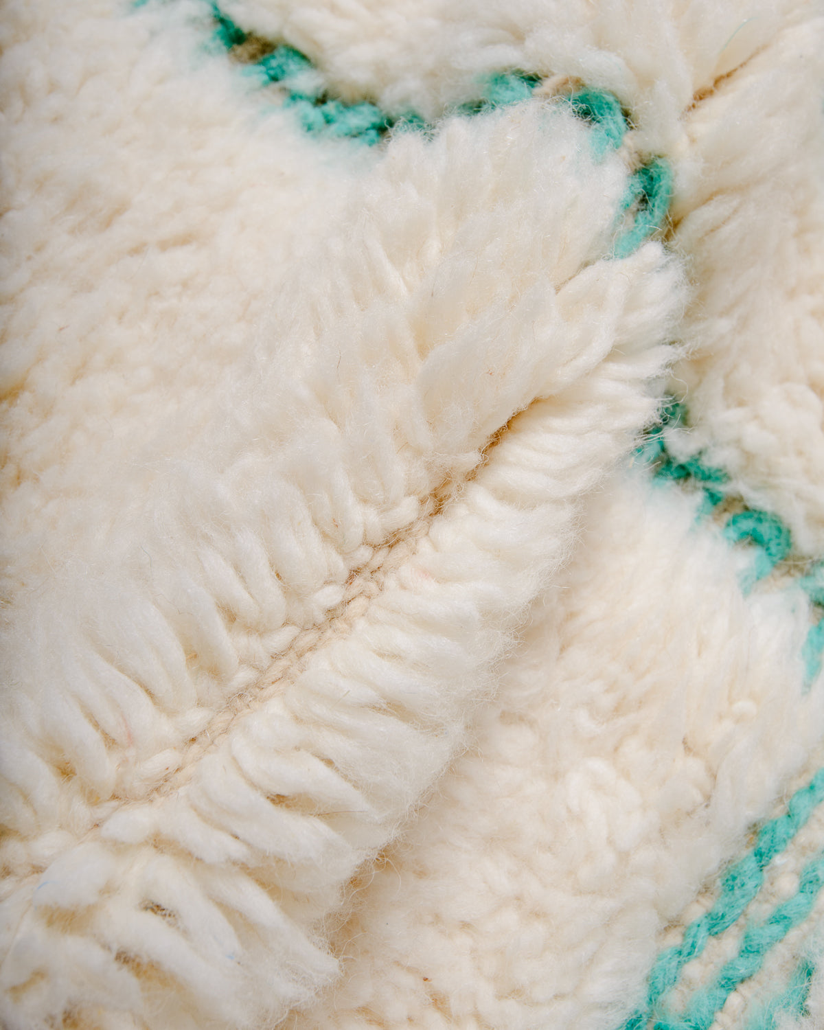 Detail of wool pile of Berber rug. 