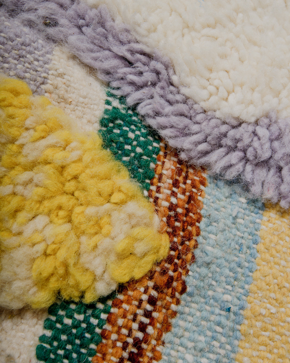 Close-up of a textured wool with multicolored patterns