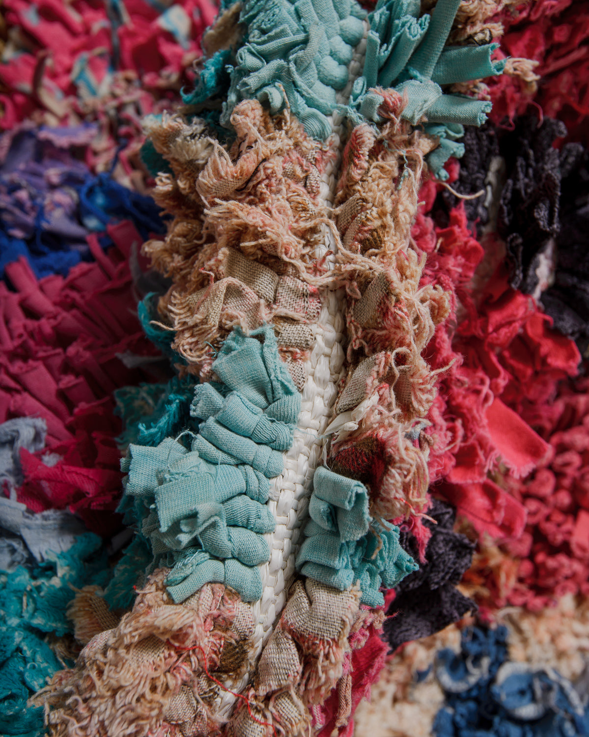 Close-up of a textured fabric rug