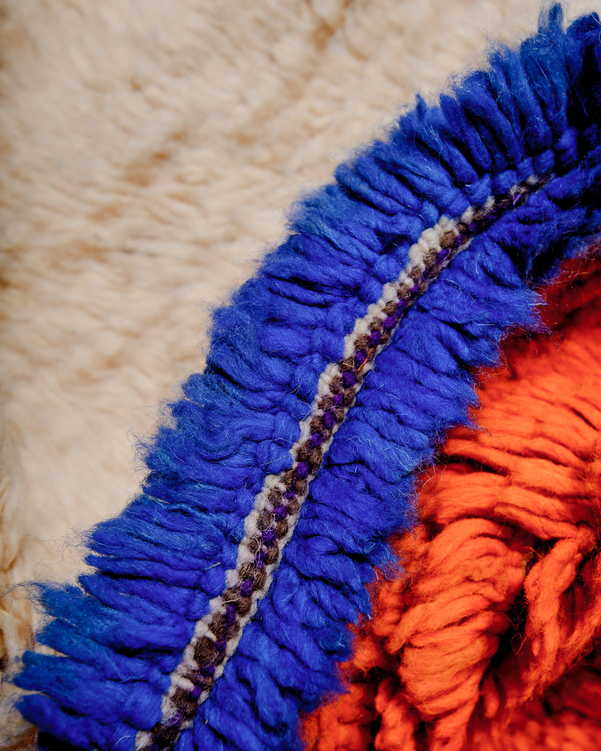Detail showing wool knots of Berber boujad rug.