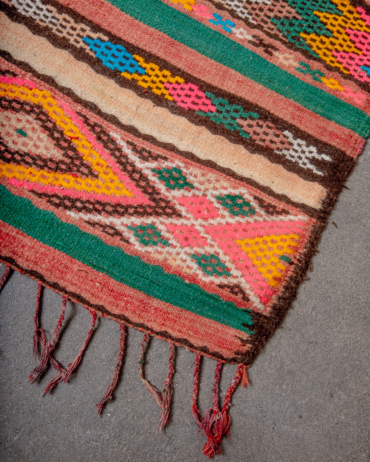Modern, designer, handcrafted Berber rug from Morocco. Vintage Kelim carpet with beautiful designs and robust flat weave out of wool.