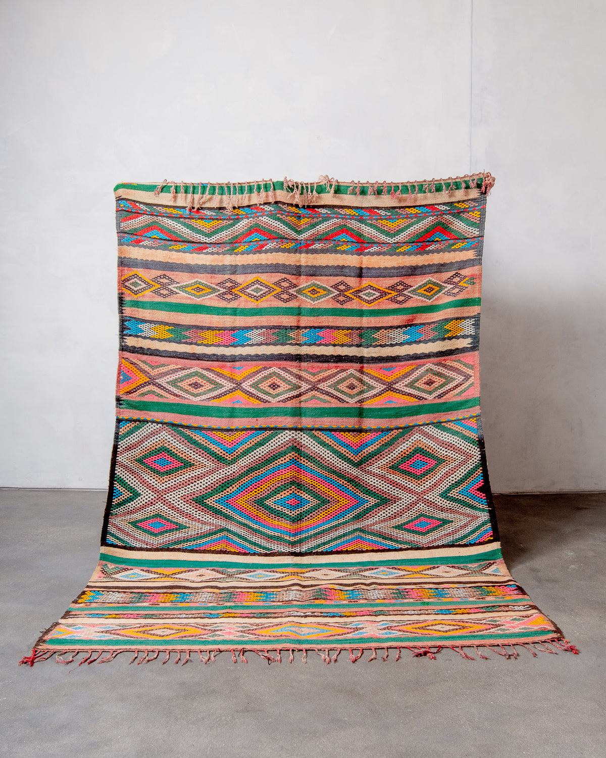 Modern, designer, handcrafted Berber rug from Morocco. Vintage Kelim carpet with beautiful designs and robust flat weave out of wool.