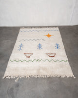 Modern, designer, handcrafted Berber rug from Morocco. Beniourain carpet with beautiful colours and patterns and fluffy wool texture. 