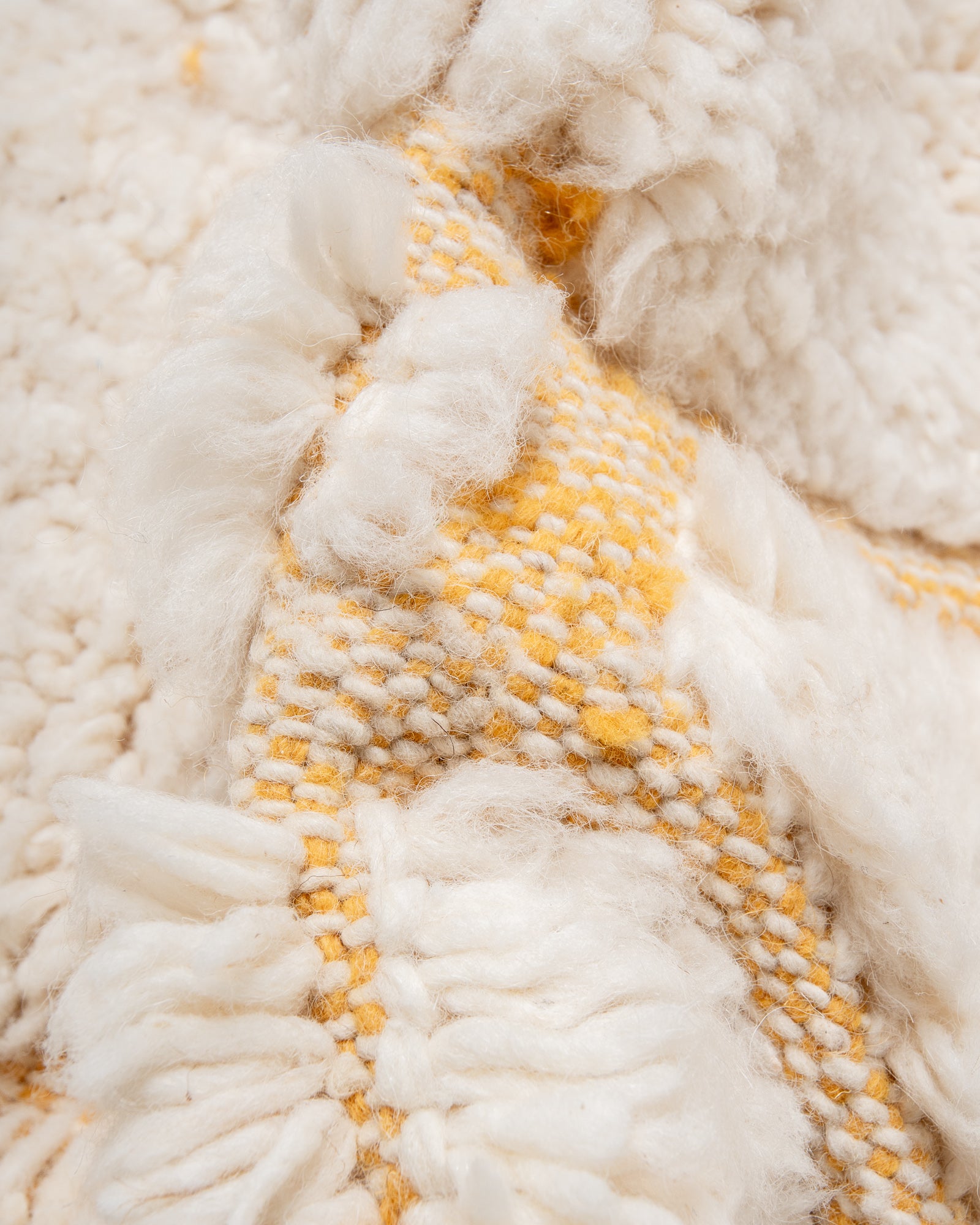 Modern, designer, handcrafted Berber rug from Morocco. Beniourain carpet with beautiful colours and patterns and fluffy wool texture.