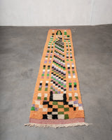 Modern designer handcrafted Berber runner rug from Morocco. Beniourain with beautiful colors and patterns.