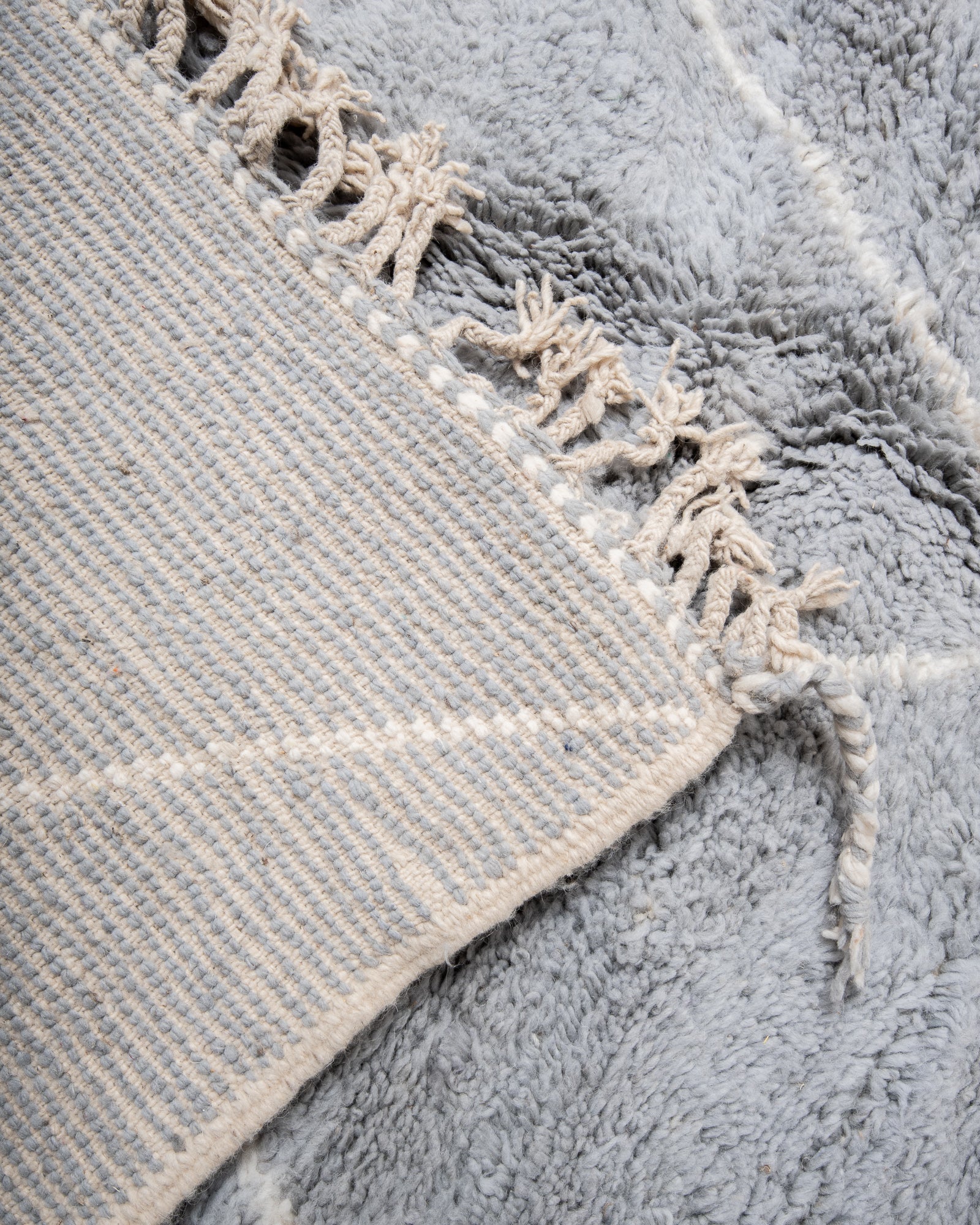 Modern, designer, handcrafted Berber rug from Morocco. Beniourain carpet with beautiful colours and patterns and fluffy wool texture. 