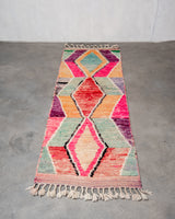 Modern designer handcrafted Berber runner rug from Morocco. Beniourain with beautiful colors and patterns.