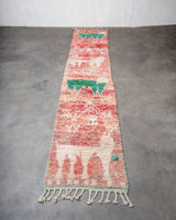 Modern designer handcrafted Berber runner rug from Morocco. Beniourain with beautiful colors and patterns.