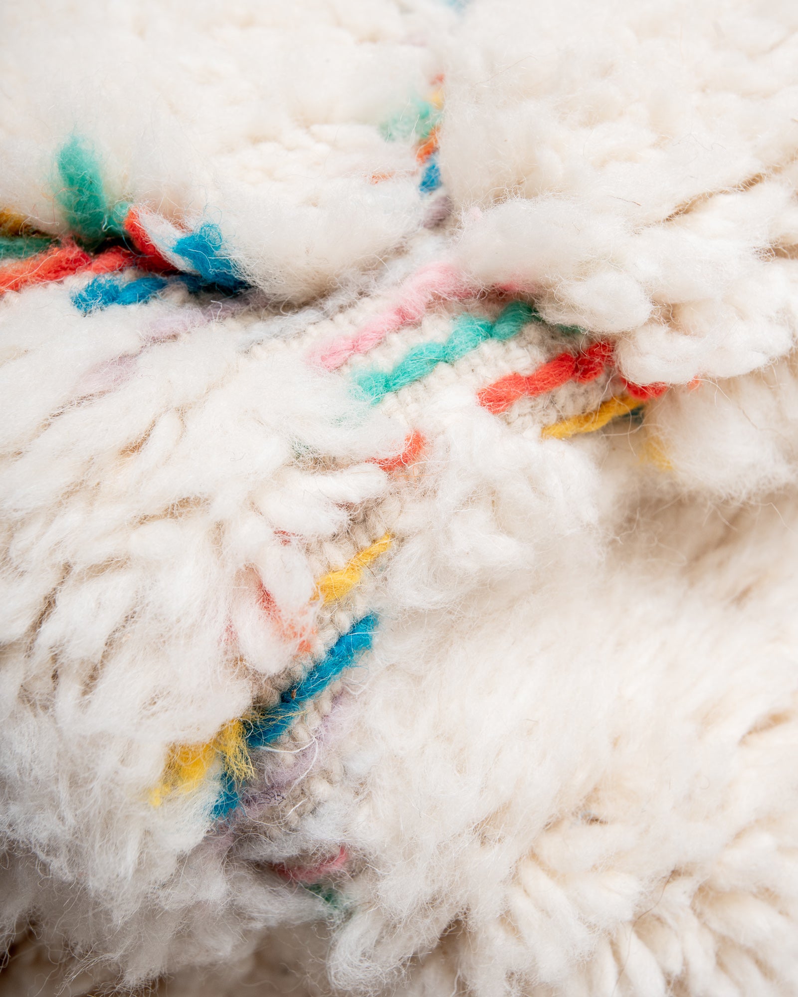 Modern, designer, handcrafted Berber rug from Morocco. Beniourain carpet with beautiful colours and patterns and fluffy wool texture.