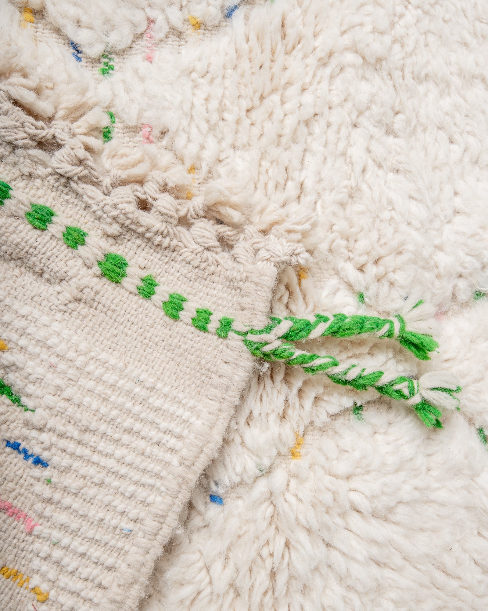 Modern, designer, handcrafted Berber rug from Morocco. Beniourain carpet with beautiful colours and patterns and fluffy wool texture. 