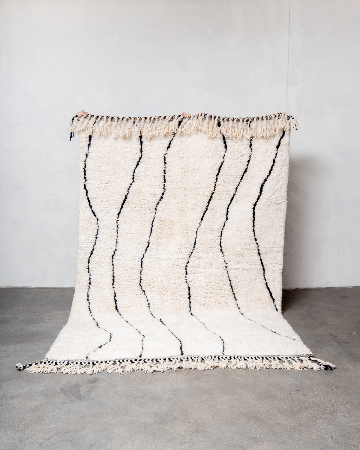 Modern, designer, handcrafted Berber rug from Morocco. Beniourain carpet with beautiful colours and patterns and fluffy wool texture. 