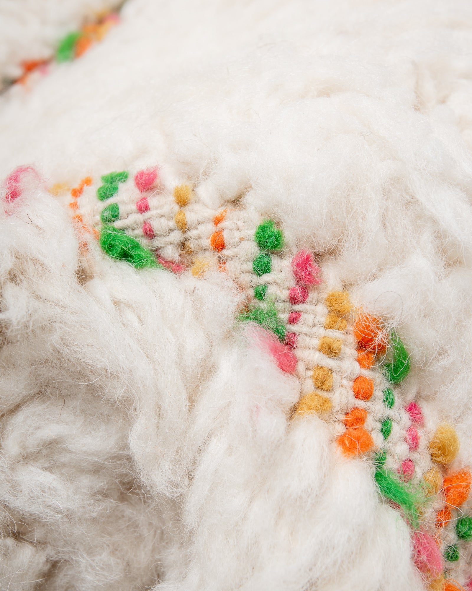 Modern, designer, handcrafted Berber rug from Morocco. Beniourain carpet with beautiful colours and patterns and fluffy wool texture. 