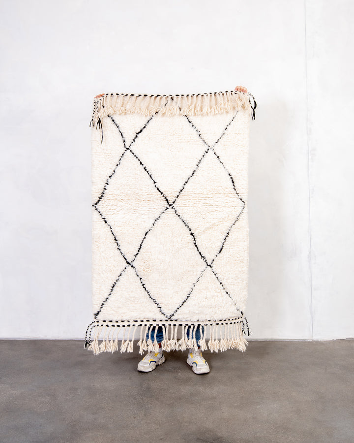 Modern designer handcrafted Berber rug from morocco Beniourain with beautiful colors and patterns