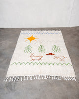Modern, designer, handcrafted Berber rug from Morocco. Beniourain carpet with beautiful colours and patterns and fluffy wool texture.
