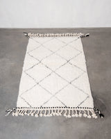 Modern, designer, handcrafted Berber rug from Morocco. Beniourain carpet with beautiful colours and patterns and fluffy wool texture. 