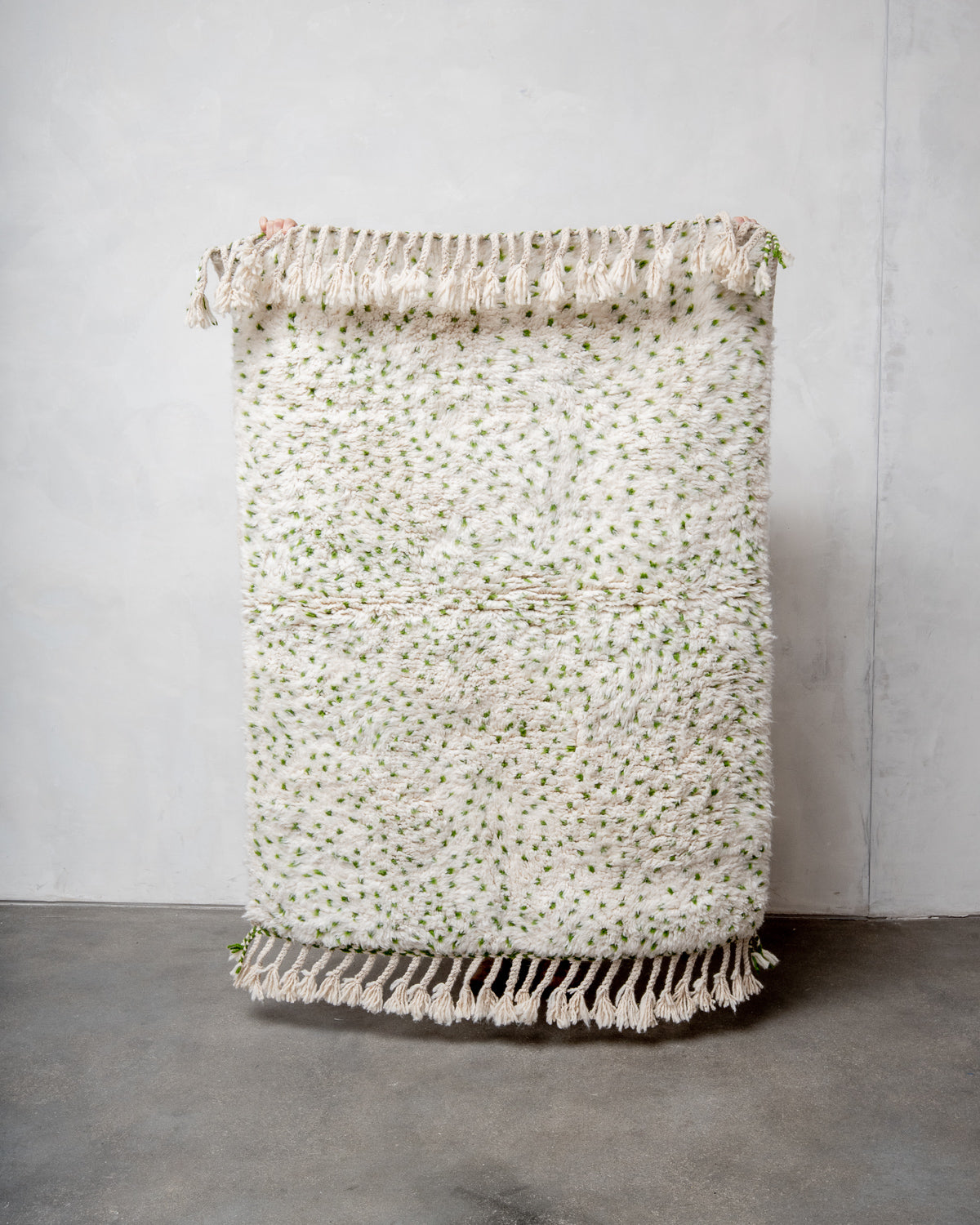 Modern, designer, handcrafted Berber rug from Morocco. Beniourain carpet with beautiful colours and patterns and fluffy wool texture.