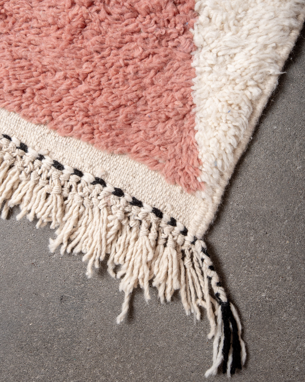 Modern, designer, handcrafted Berber rug from Morocco. Beniourain carpet with beautiful colours and patterns and fluffy wool texture.