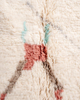 Modern, designer, handcrafted Berber rug from Morocco. Beniourain carpet with beautiful colours and patterns and fluffy wool texture.