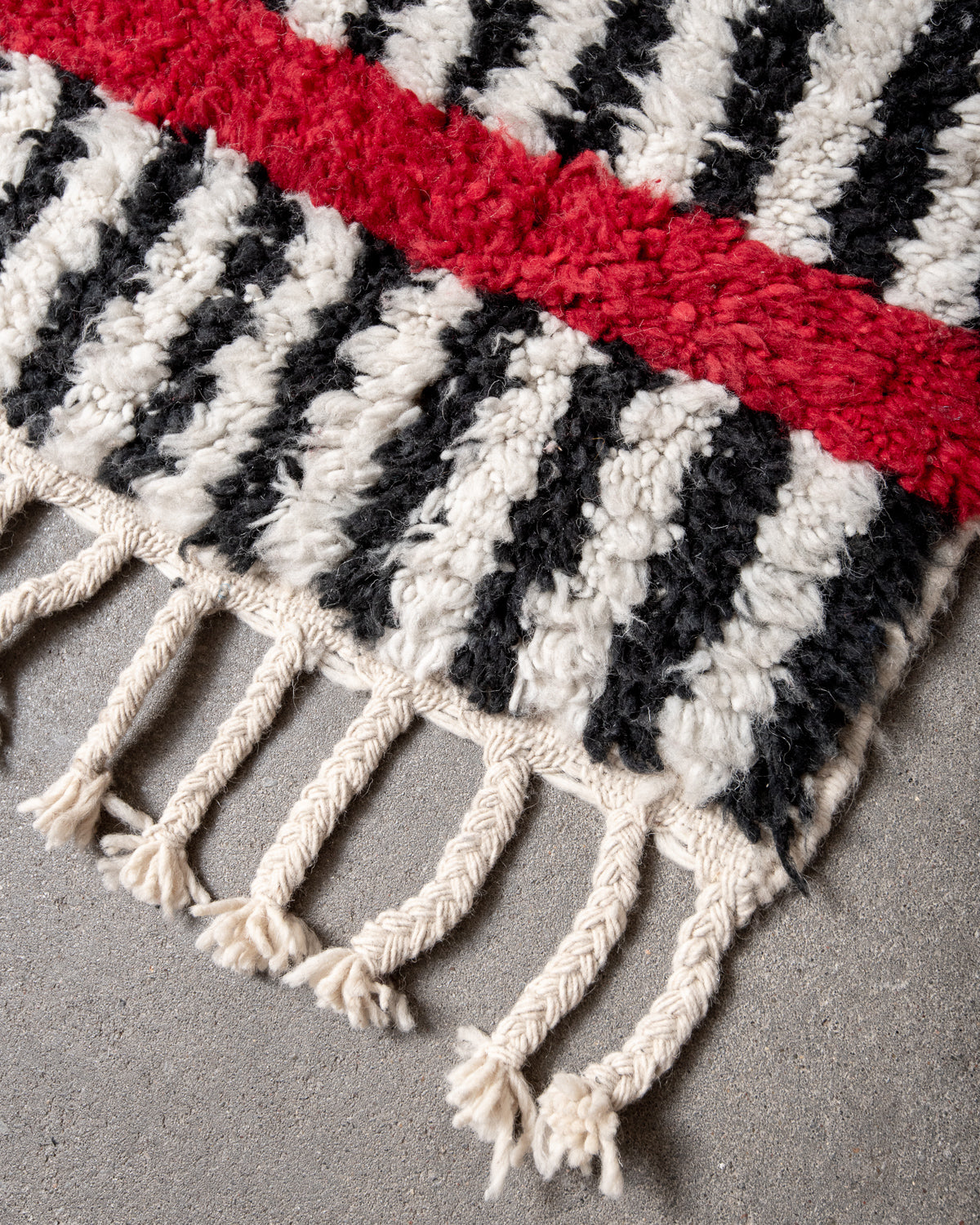 Modern, designer, handcrafted Berber rug from Morocco. Beniourain carpet with beautiful colours and patterns and fluffy wool texture.