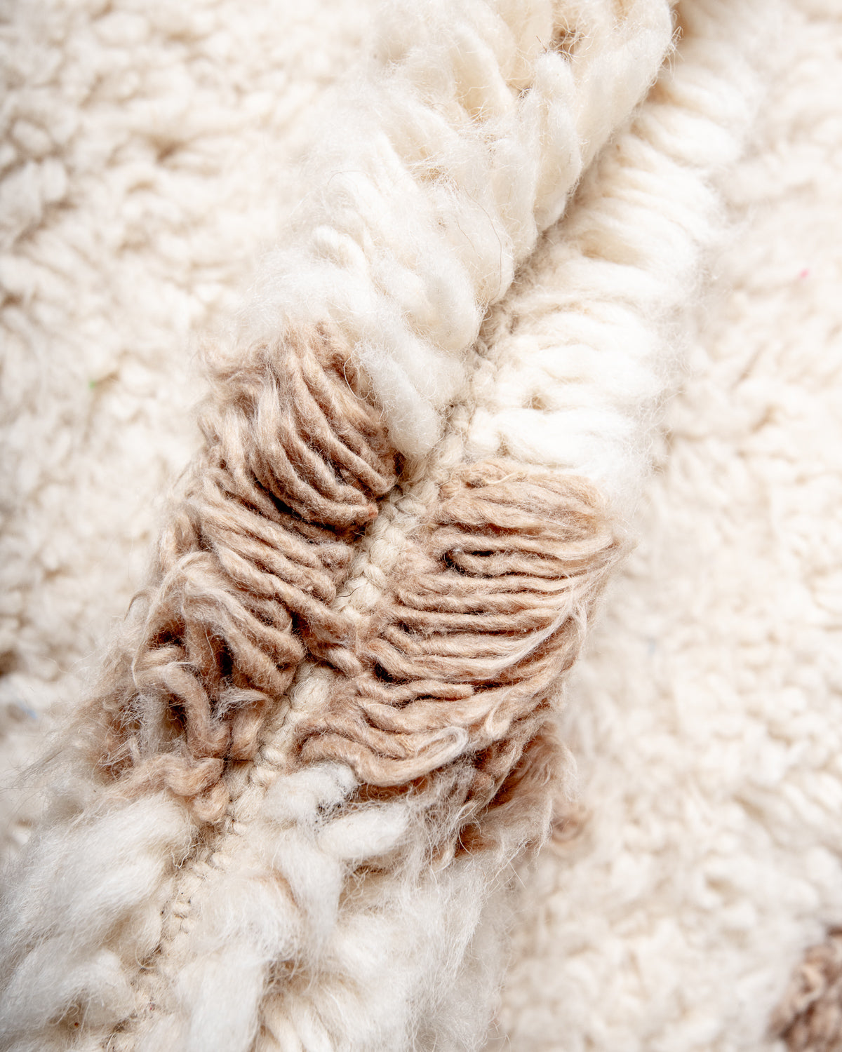 Modern, designer, handcrafted Berber rug from Morocco. Beniourain carpet with beautiful colours and patterns and fluffy wool texture. 