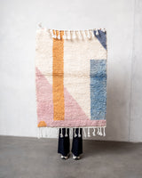 Modern, designer, handcrafted Berber rug from Morocco. Beniourain carpet with beautiful colours and patterns and fluffy wool texture. 