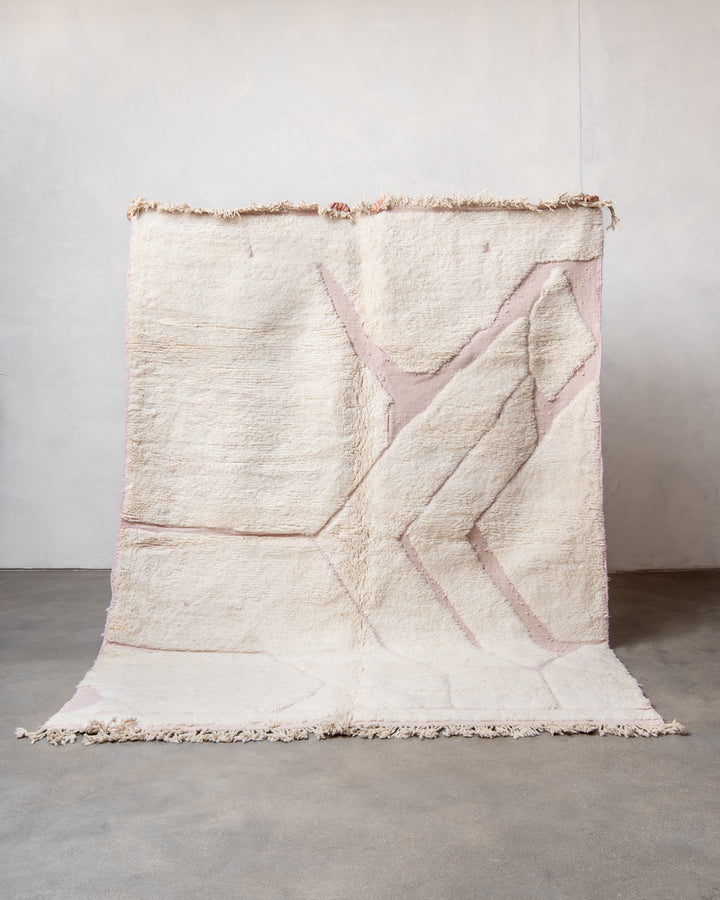 Modern, designer, handcrafted Berber rug from Morocco. Beniourain carpet with beautiful colours and patterns and fluffy wool texture. 