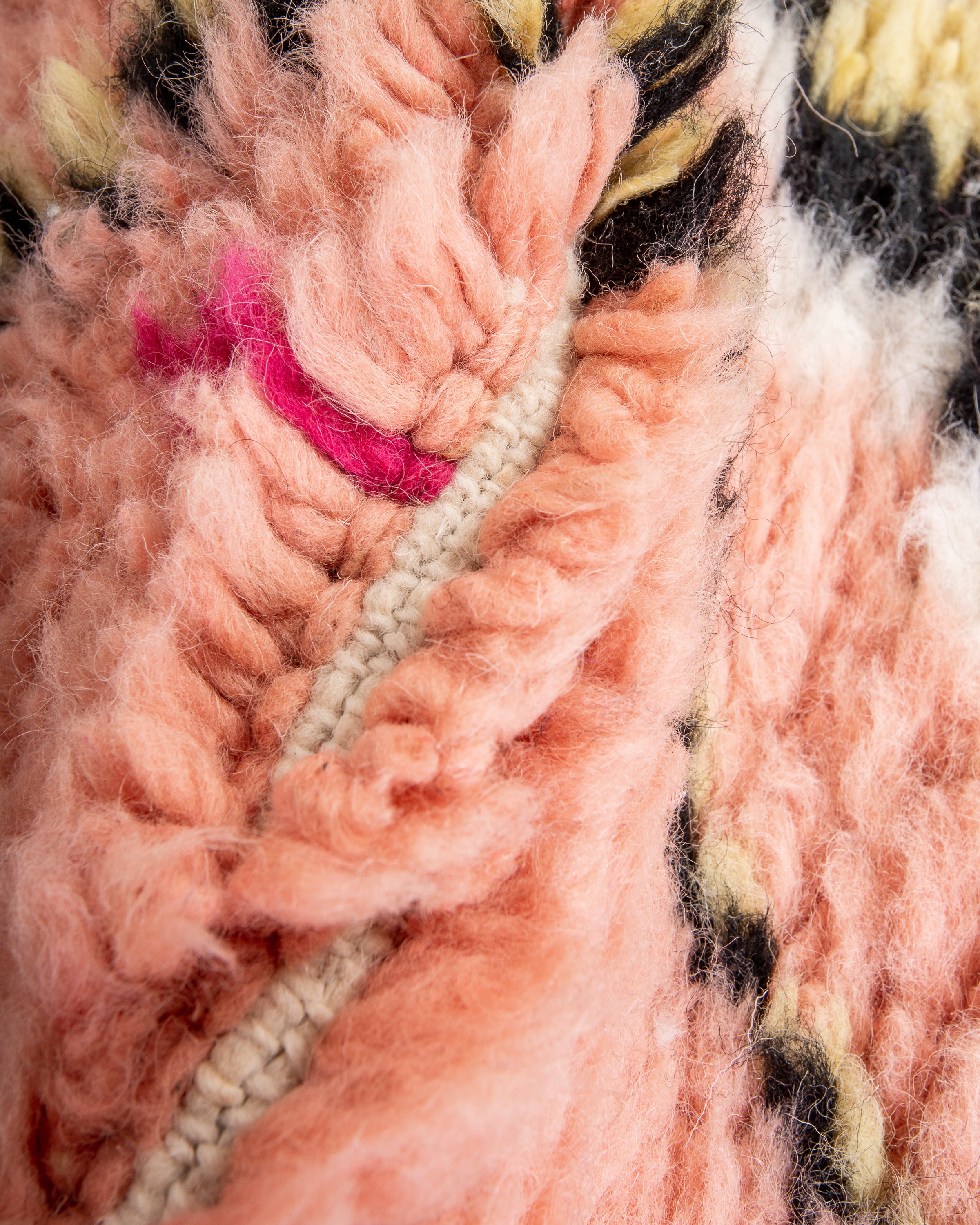 Modern, designer, handcrafted Berber rug from Morocco. Beniourain carpet with beautiful colors and patterns and fluffy wool texture. 