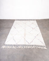 Modern, designer, handcrafted Berber rug from Morocco. Beniourain carpet with beautiful colours and patterns and fluffy wool texture.