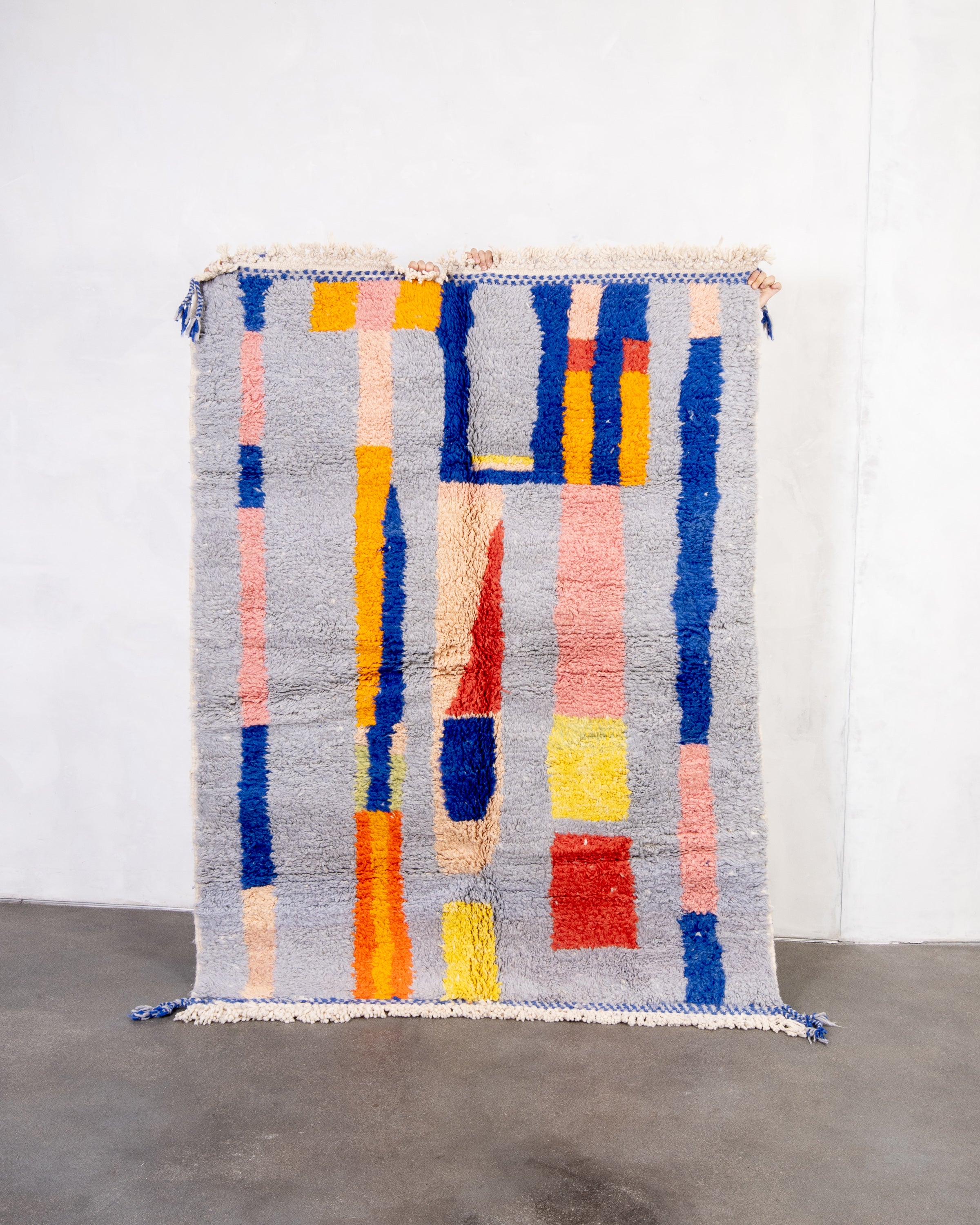 Modern designer handcrafted Berber rug from morocco Beniourain with beautiful colors and patterns