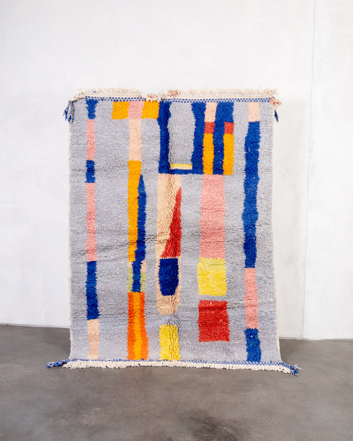 Modern designer handcrafted Berber rug from morocco Beniourain with beautiful colors and patterns