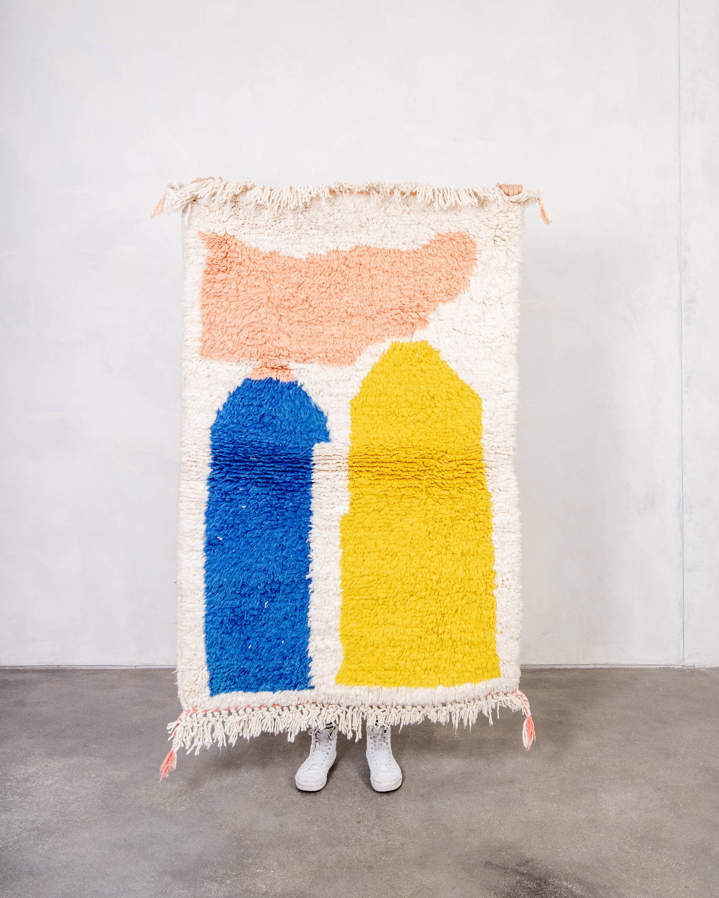 Modern designer handcrafted Berber rug from morocco Beniourain with beautiful colors and patterns