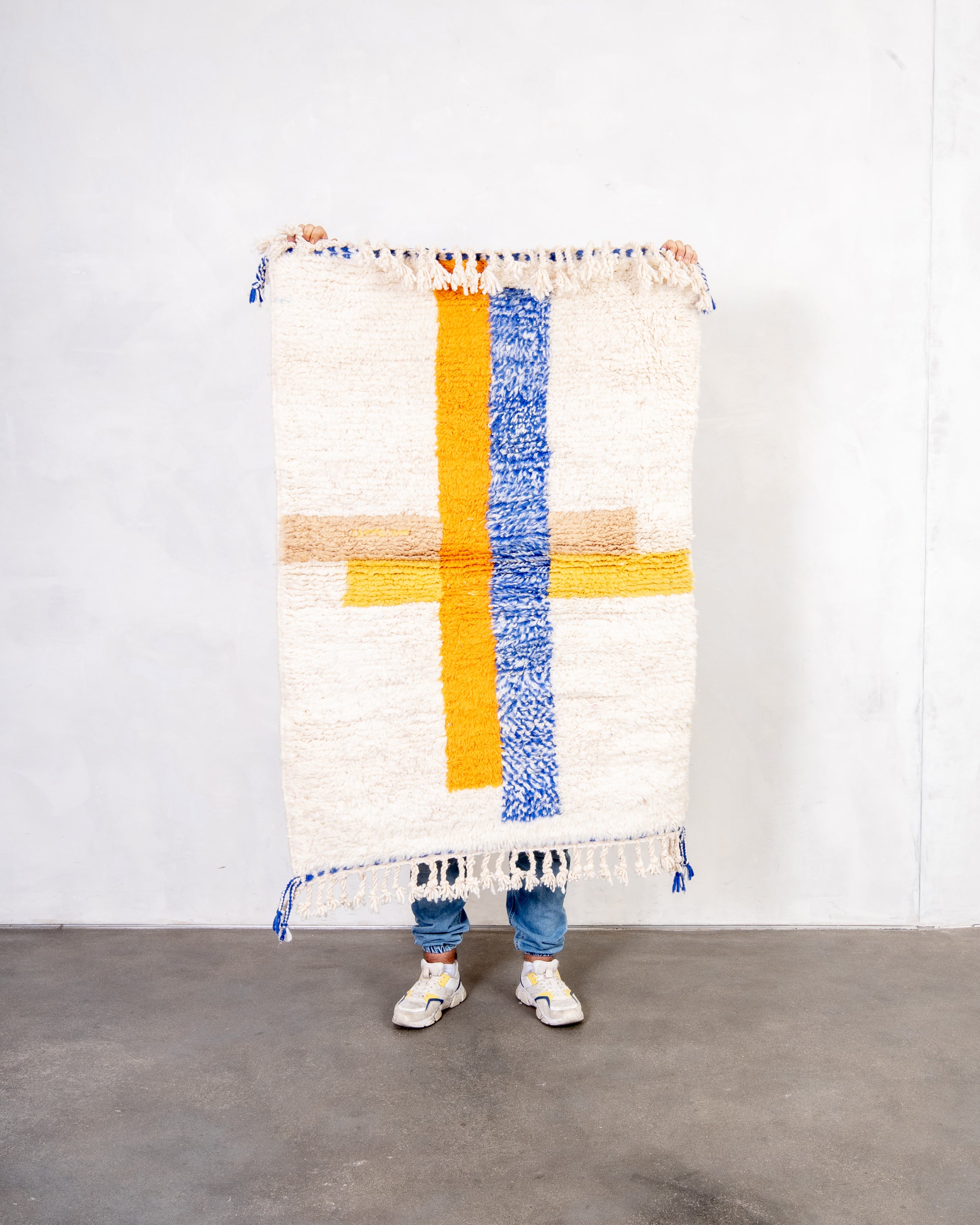 Modern designer handcrafted Berber rug from morocco Beniourain with beautiful colors and patterns