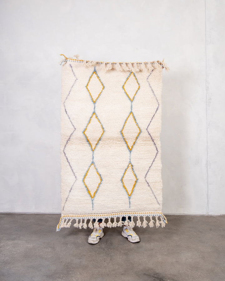 Modern designer handcrafted Berber rug from morocco Beniourain with beautiful colors and patterns