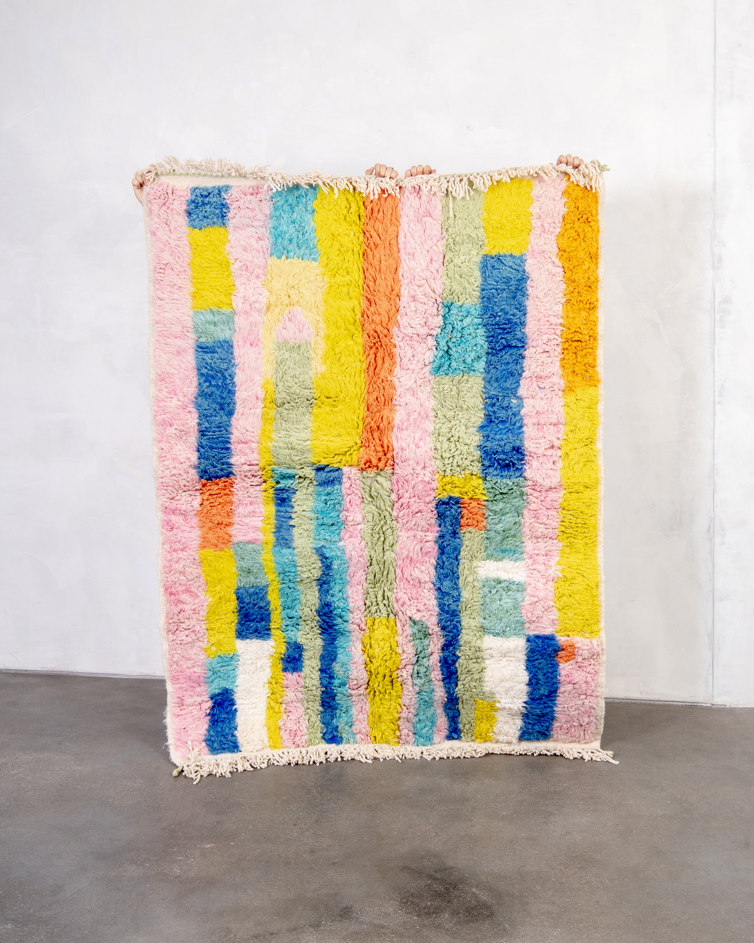 Modern designer handcrafted Berber rug from morocco Beniourain with beautiful colors and patterns