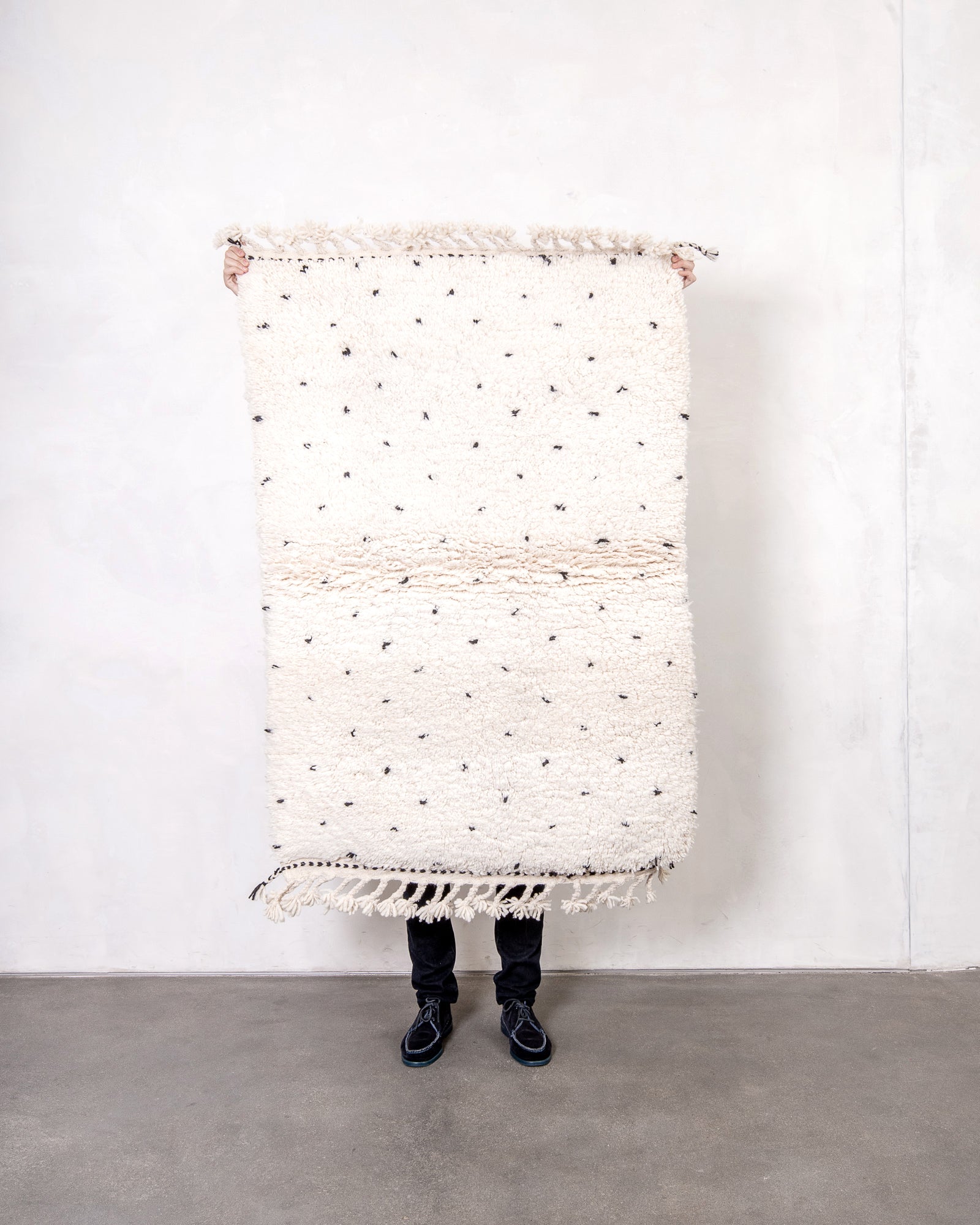 Modern, designer, handcrafted Berber rug from Morocco. Beniourain carpet with beautiful colours and patterns and fluffy wool texture. 