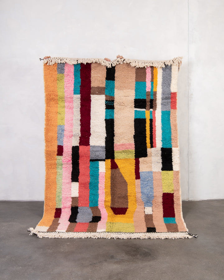 Modern designer handcrafted Berber rug from morocco Beniourain with beautiful colors and patterns