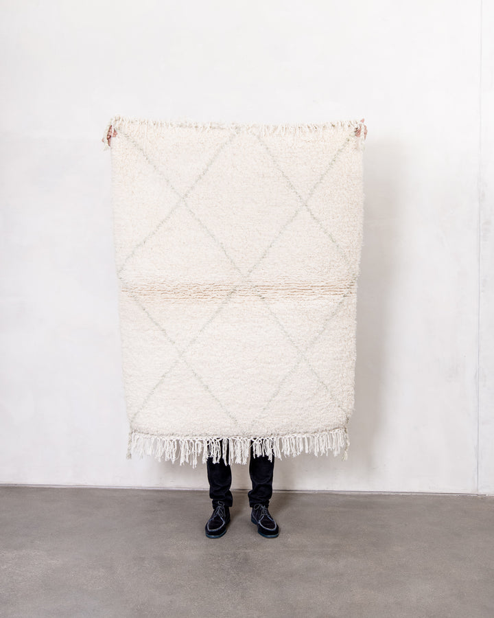 Modern, designer, handcrafted Berber rug from Morocco. Beniourain carpet with beautiful colours and patterns and fluffy wool texture. 